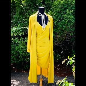 2 piece Faux wrap fitted spaghetti strap dress w duster